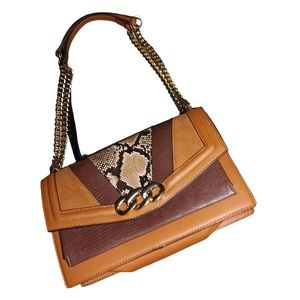 International Concepts Ajae Mix Snake Cognac Vegan Leather Bags/W Chain Strap